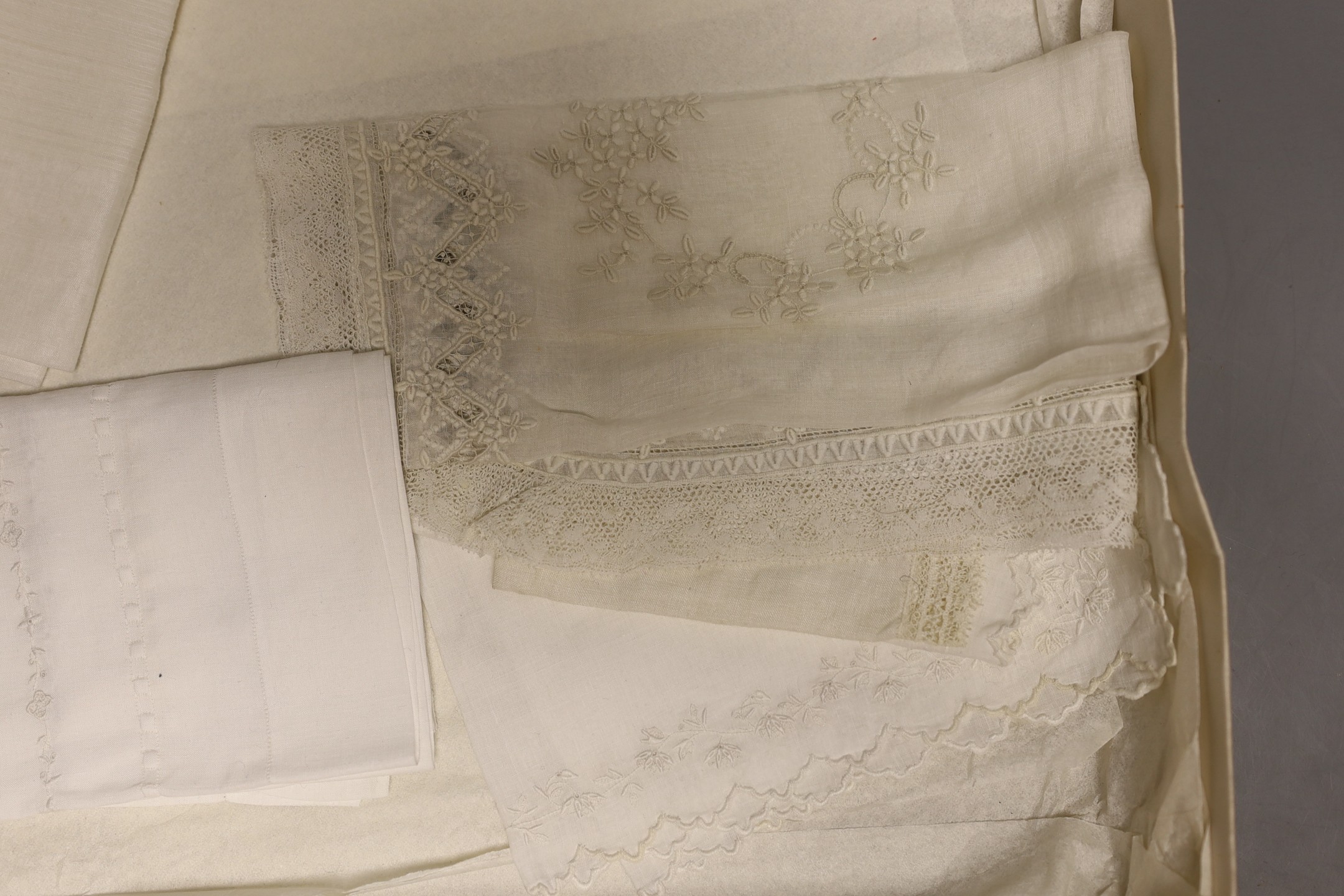 Ten mixed mostly 19th century hand white worked, some lace edged, hankies